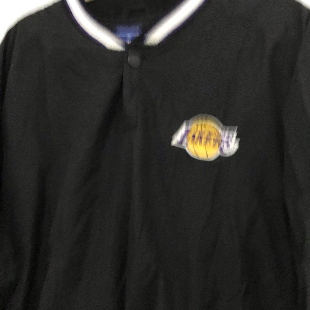 STARTER Los Angeles Lakers Black Pullover Bomber Jacket with Purple & White Trim - Picture 3 of 7